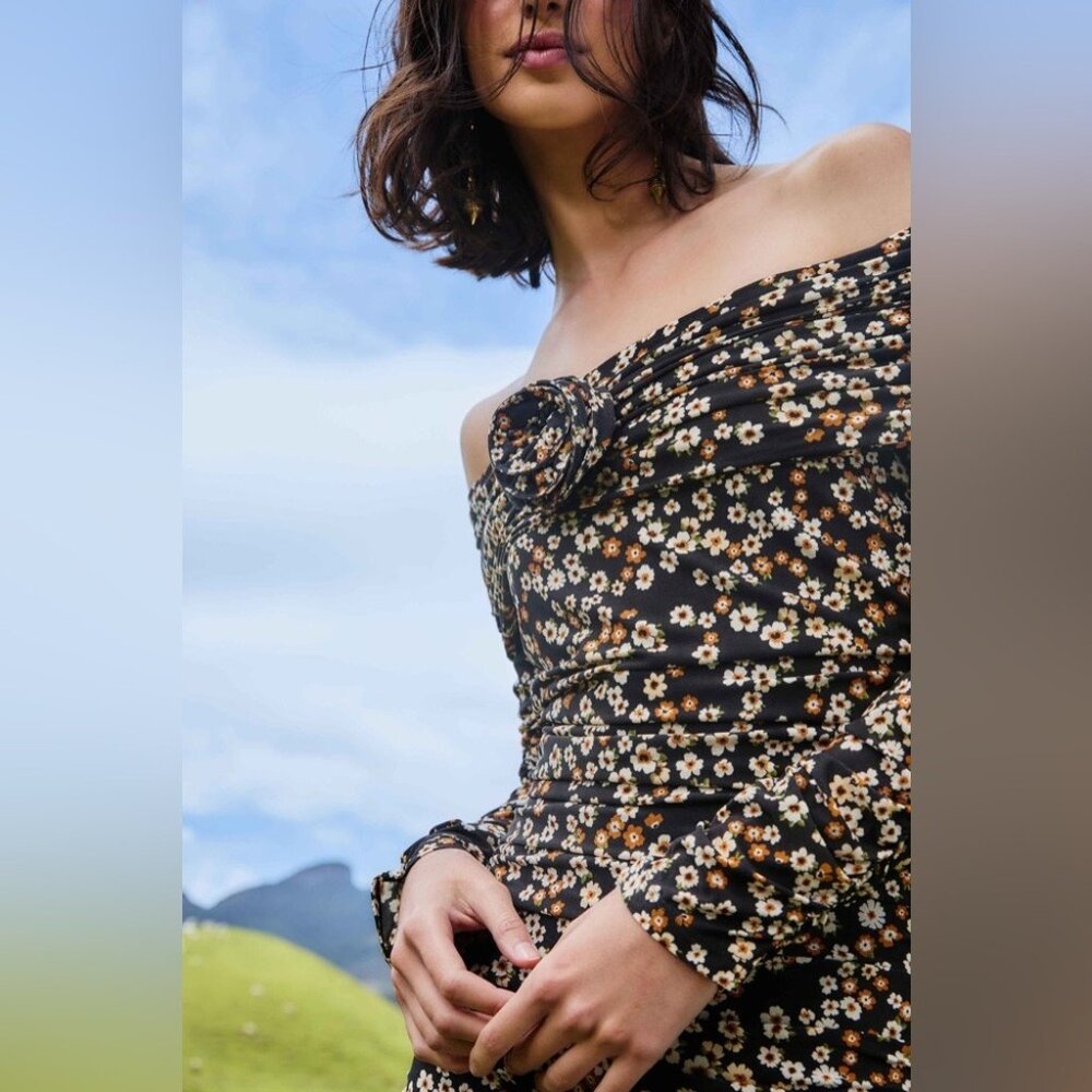 Farm Rio: Black Tiny Flowers Long SleeveMaxi Dress - Picture 4 of 15